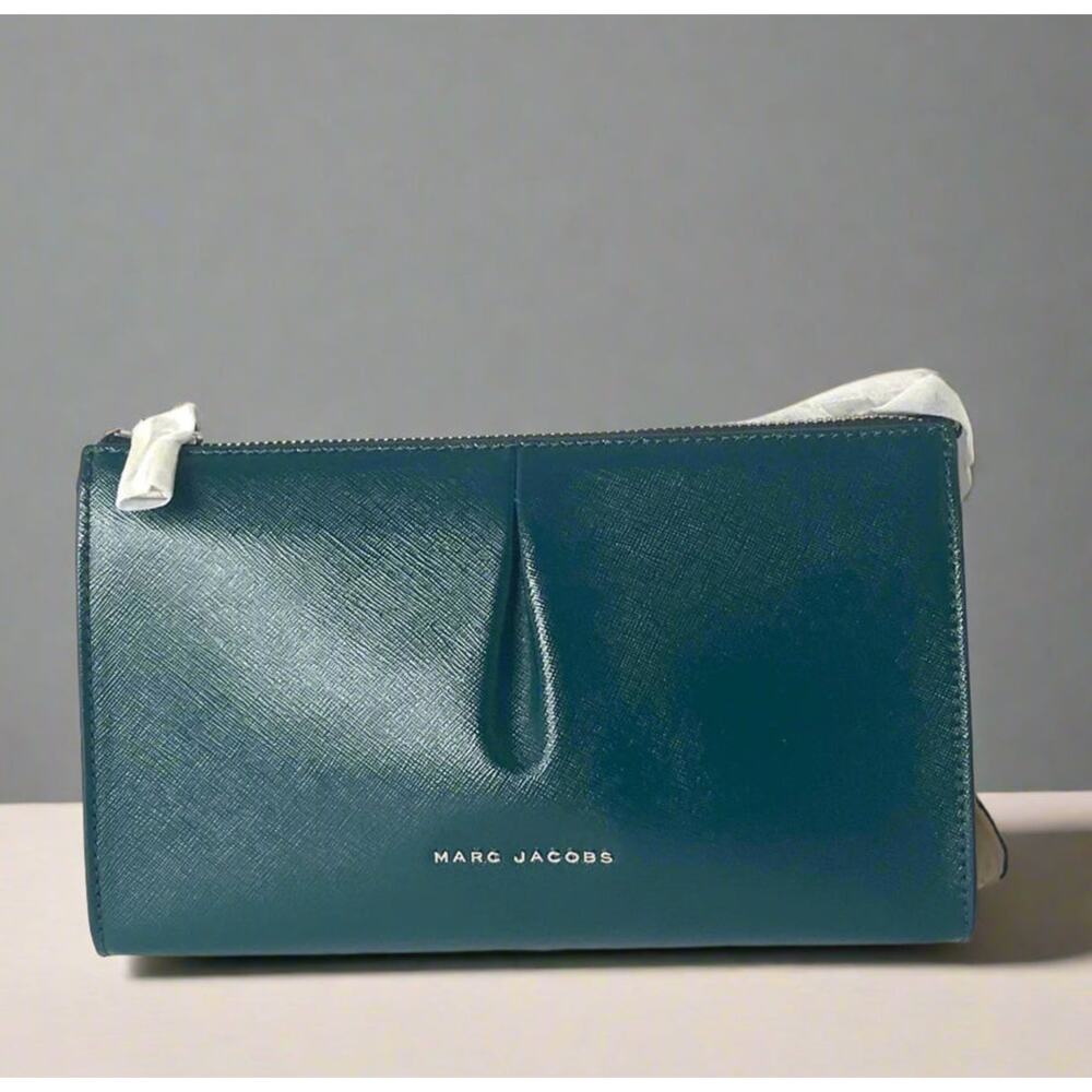 Marc Jacobs Colorblock Saffiano Leather Crossbody Clutch Green Silver Bag